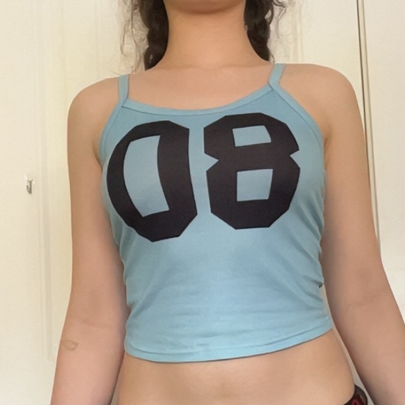 SHEIN Tops - SHEIN Light Blue Camisole with Black Number Print